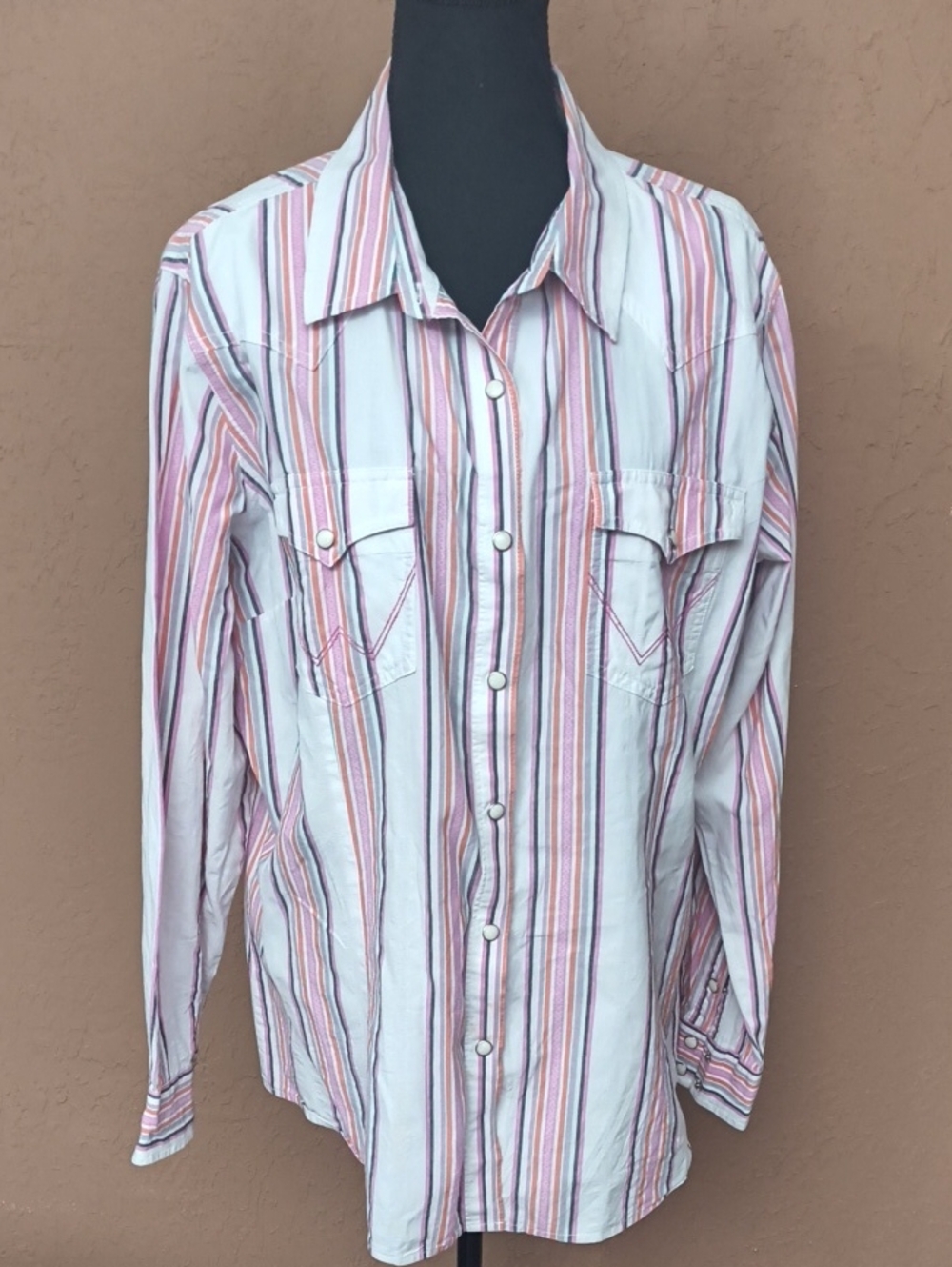 Wrangler Retro Women's Western Stripe Pearl Snap Shirt Size XXL